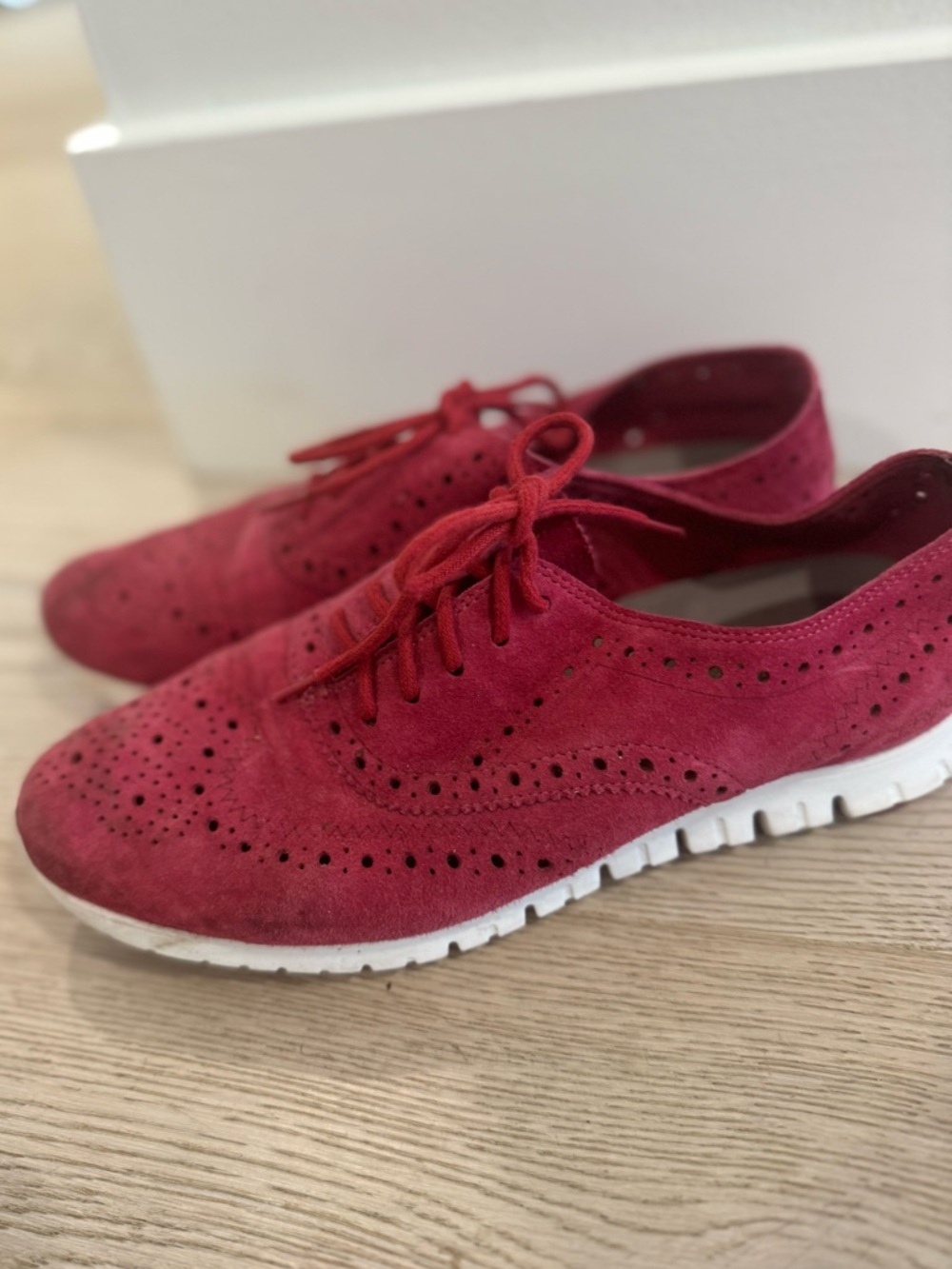 Women's Red Suede Wingtip Lace-Up Sneakers